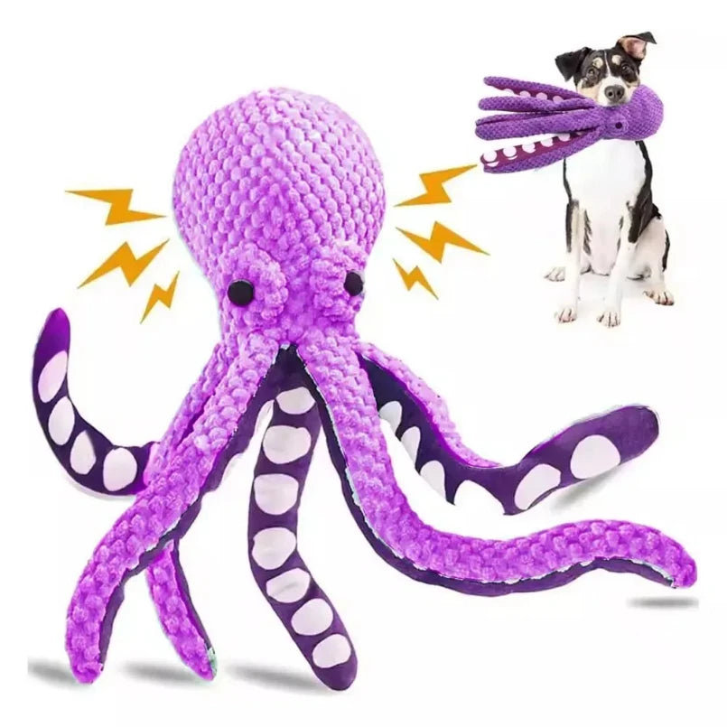 Peluche interactive pieuvre pour chien- Jouet sonore & anti-ennui